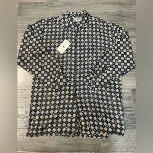 Vintage Robert Stock 100% Silk Patterned Button Up